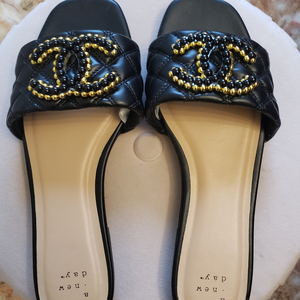 Black Quilted Slides